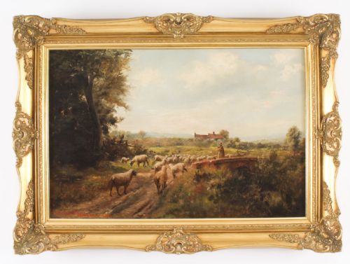 Antique Oil Painting Sheperd & Flock by Victor Wallace Dated 1901