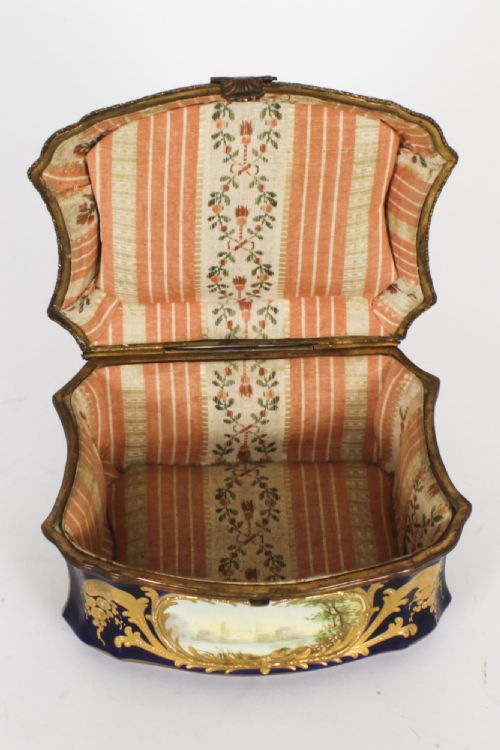 fig 1. Antique French Sevres Cobalt Blue Porcelain Jewellery Casket 19th C