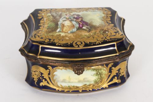 fig 2. Antique French Sevres Cobalt Blue Porcelain Jewellery Casket 19th C