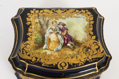 fig 3. Antique French Sevres Cobalt Blue Porcelain Jewellery Casket 19th C