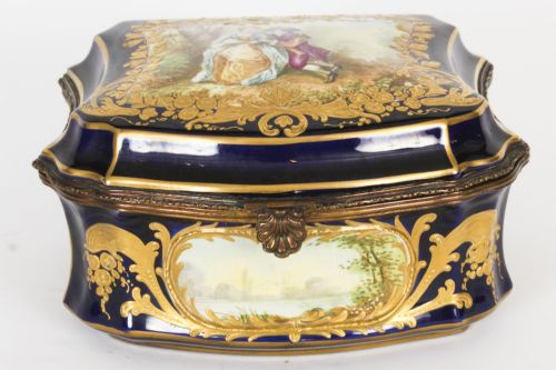 fig 4. Antique French Sevres Cobalt Blue Porcelain Jewellery Casket 19th C