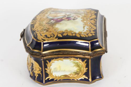 fig 5. Antique French Sevres Cobalt Blue Porcelain Jewellery Casket 19th C