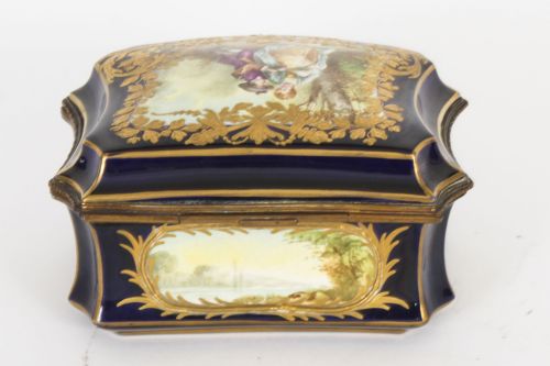 fig 6. Antique French Sevres Cobalt Blue Porcelain Jewellery Casket 19th C