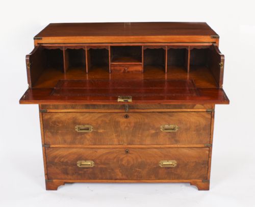 ANTIQUE VICTORIAN CAMPAIGN ERA MILITARY SECRETAIRE CHEST OF DRAWERS C1840 - ADDITIONAL PHOTO 1