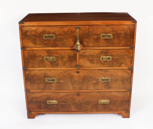 ANTIQUE VICTORIAN CAMPAIGN ERA MILITARY SECRETAIRE CHEST OF DRAWERS C1840 - ADDITIONAL PHOTO 2