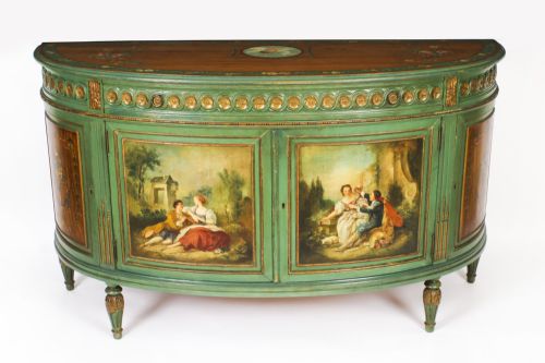 fig 2. Antique French Painted Demi Lune Cabinets Commodes 20th C