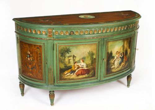fig 3. Antique French Painted Demi Lune Cabinets Commodes 20th C