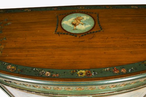fig 4. Antique French Painted Demi Lune Cabinets Commodes 20th C