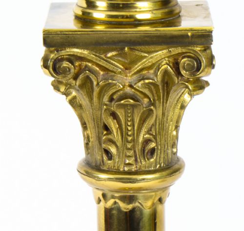 ANTIQUE VICTORIAN BRASS CORINTHIAN COLUMN TABLE LAMP 19TH C - ADDITIONAL PHOTO 5