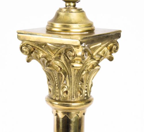 ANTIQUE VICTORIAN BRASS CORINTHIAN COLUMN TABLE LAMP 19TH C - ADDITIONAL PHOTO 6