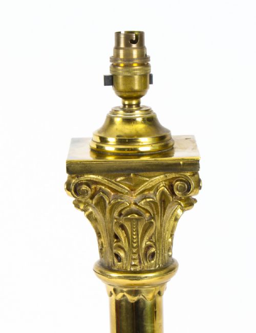 ANTIQUE VICTORIAN BRASS CORINTHIAN COLUMN TABLE LAMP 19TH C - ADDITIONAL PHOTO 7