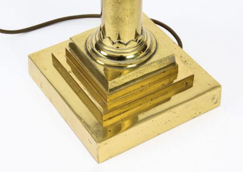 ANTIQUE VICTORIAN BRASS CORINTHIAN COLUMN TABLE LAMP 19TH C - ADDITIONAL PHOTO 8