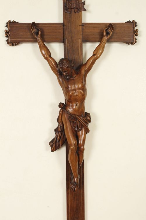 fig 1. Antique 3ft French Patinated Walnut Corpus Christi Altar Cross 19th C