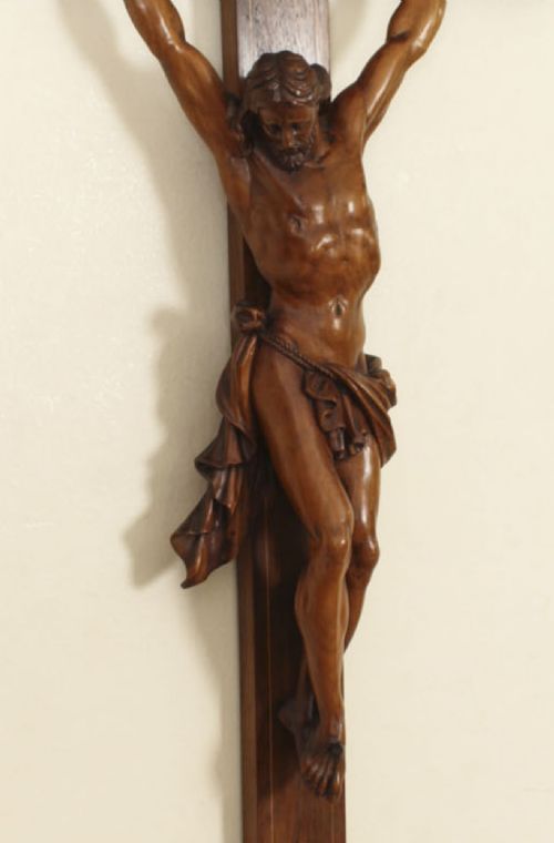 fig 2. Antique 3ft French Patinated Walnut Corpus Christi Altar Cross 19th C