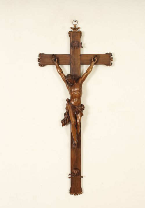 fig 4. Antique 3ft French Patinated Walnut Corpus Christi Altar Cross 19th C
