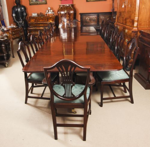 fig 2. Antique 14ft Flame Mahogany Regency Revival Triple Pillar Dining Table 19th C
