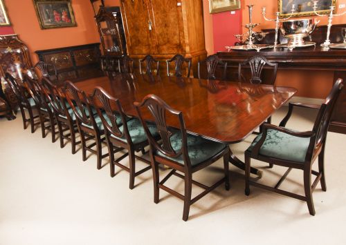 fig 3. Antique 14ft Flame Mahogany Regency Revival Triple Pillar Dining Table 19th C