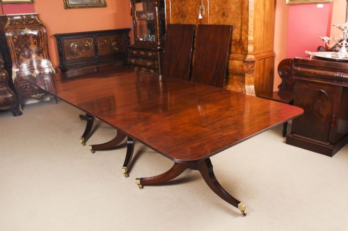 fig 4. Antique 14ft Flame Mahogany Regency Revival Triple Pillar Dining Table 19th C