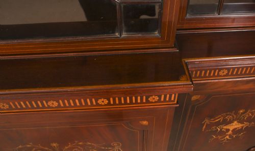 fig 5. Antique Inlaid Flame Mahogany Three Door Breakfront Library Bookcase 19th C