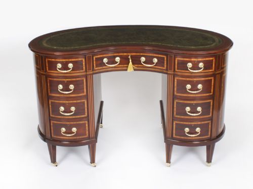 ANTIQUE VICTORIAN MAHOGANY INLAID KIDNEY DESK C1880 19TH C - ADDITIONAL PHOTO 1