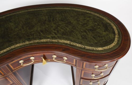 ANTIQUE VICTORIAN MAHOGANY INLAID KIDNEY DESK C1880 19TH C - ADDITIONAL PHOTO 2