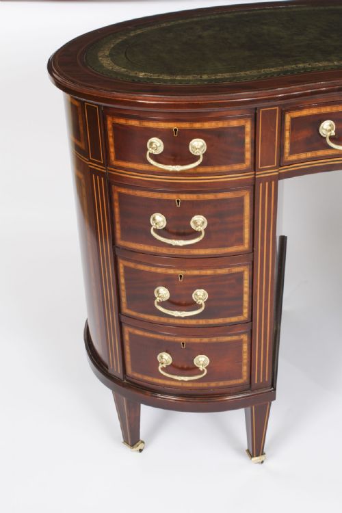 ANTIQUE VICTORIAN MAHOGANY INLAID KIDNEY DESK C1880 19TH C - ADDITIONAL PHOTO 4