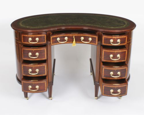 ANTIQUE VICTORIAN MAHOGANY INLAID KIDNEY DESK C1880 19TH C - ADDITIONAL PHOTO 6