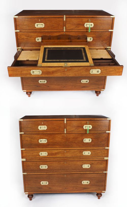 Antique Victorian Military Teak Secretaire Chest of Drawers C1840 19th C