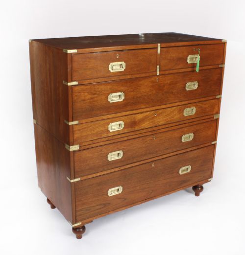 fig 1. Antique Victorian Military Teak Secretaire Chest of Drawers C1840 19th C
