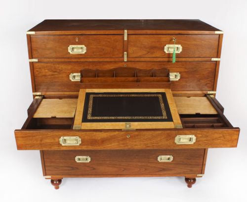 fig 2. Antique Victorian Military Teak Secretaire Chest of Drawers C1840 19th C