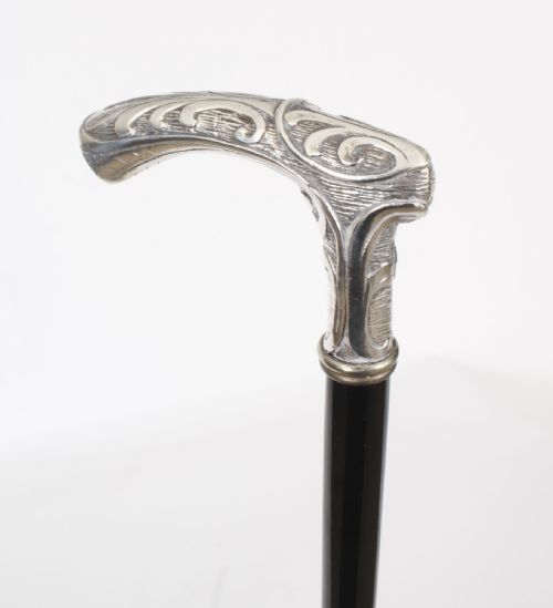Antique French Art Nouveau Silver Walking Stick Cane C1890
