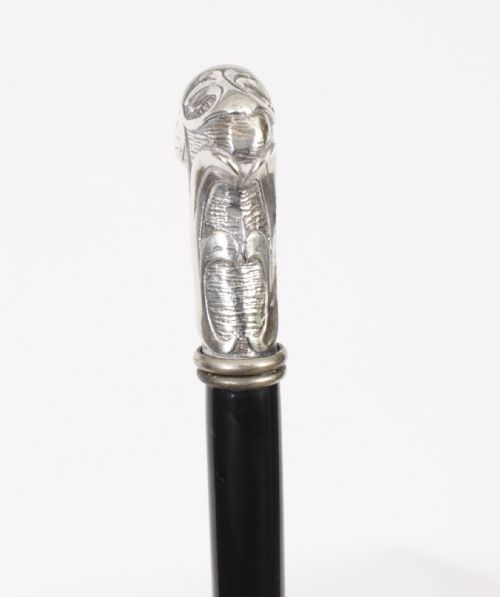 fig 1. Antique French Art Nouveau Silver Walking Stick Cane C1890