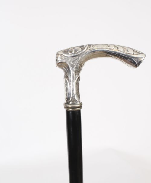 fig 2. Antique French Art Nouveau Silver Walking Stick Cane C1890