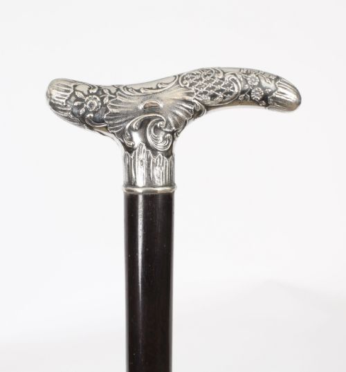 Antique English Silver & Ebonized Walking Stick Circa 1880 19th C