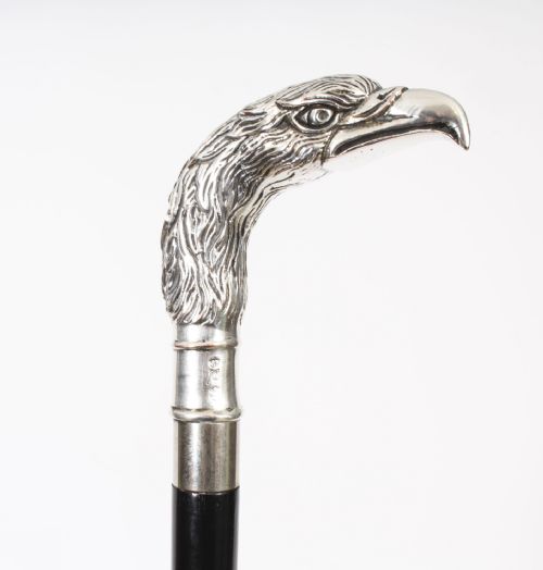 Antique Russian Silver Eagle Handle Walking Stick 19th Century
