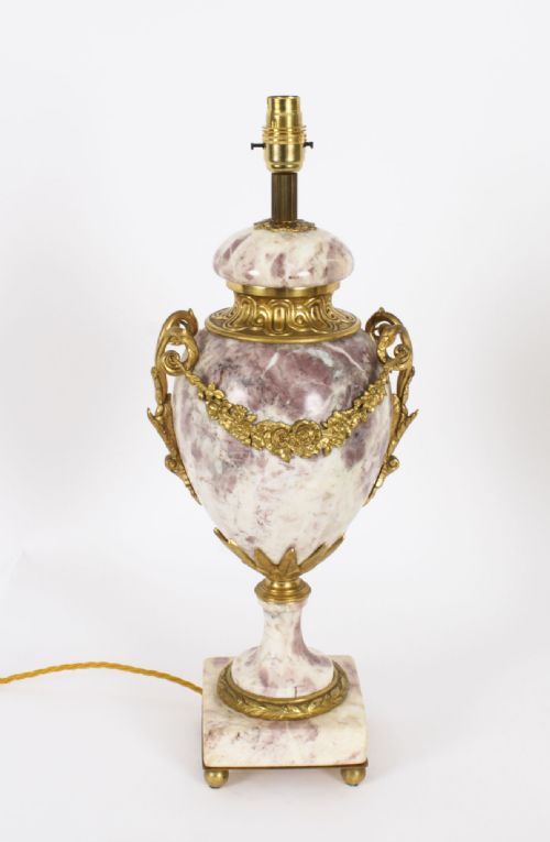 fig 1. Antique Pair French Ormolu Mounted Variegated Marble Table Lamps 19th Century
