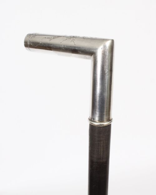 fig 1. Antique Continental Silver Ebonized Walking Stick Cane 19th Century