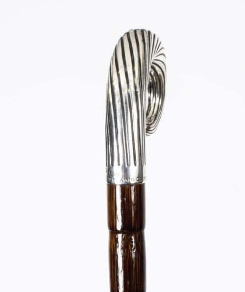 fig 1. Antique Sterling Silver Walking Cane Stick Brigg of London 1889 19th C