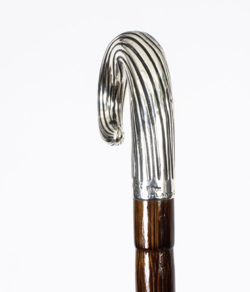 fig 2. Antique Sterling Silver Walking Cane Stick Brigg of London 1889 19th C