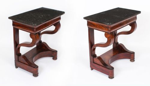 fig 1. Antique Pair French Empire Marble Top Console Tables Circa 1840 19th C