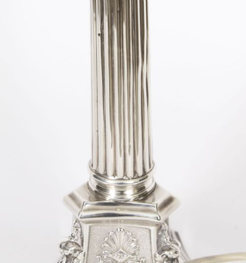ANTIQUE GEORGE V STERLING SILVER CORINTHIAN COLUMN TABLE LAMP DATED 1928 - ADDITIONAL PHOTO 5