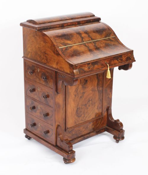 fig 1. Antique Burr Walnut Pop Up Davenport Desk c.1860 19th Century