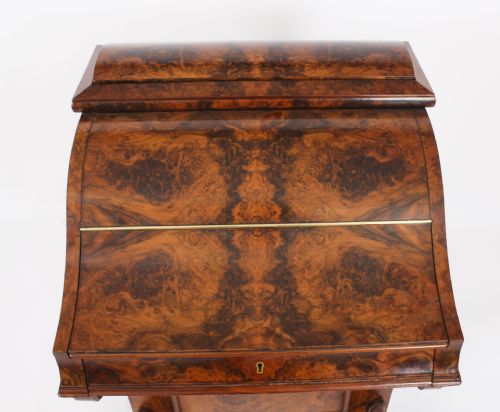 fig 3. Antique Burr Walnut Pop Up Davenport Desk c.1860 19th Century