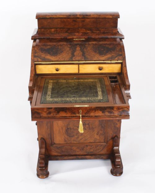 fig 6. Antique Burr Walnut Pop Up Davenport Desk c.1860 19th Century