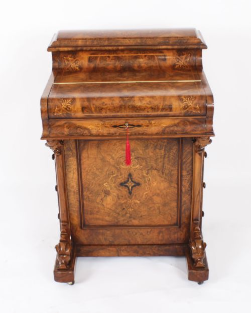 fig 3. Antique Victorian Burr Walnut & Inlaid Pop Up Davenport Desk 19th C