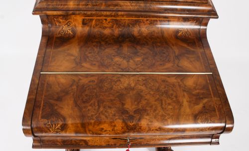 fig 5. Antique Victorian Burr Walnut & Inlaid Pop Up Davenport Desk 19th C