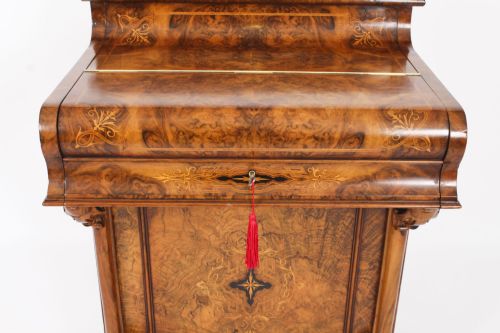 fig 6. Antique Victorian Burr Walnut & Inlaid Pop Up Davenport Desk 19th C