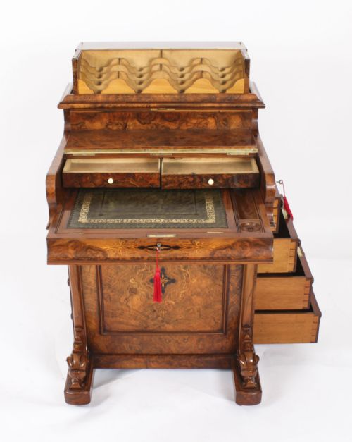 fig 9. Antique Victorian Burr Walnut & Inlaid Pop Up Davenport Desk 19th C