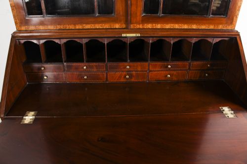 fig 3. Antique English Flame Mahogany Bureau Bookcase 19th Century