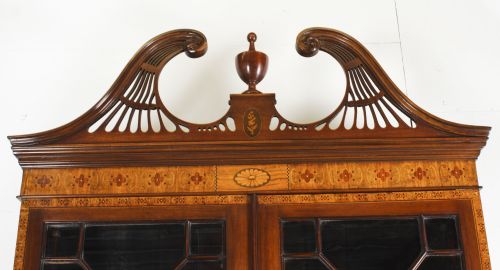fig 5. Antique English Flame Mahogany Bureau Bookcase 19th Century
